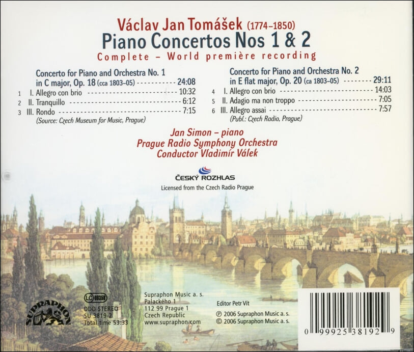 토마세크 (Tomasek) : Piano Concertos C major & E flat major (피아노 협주곡집) (체코발매)