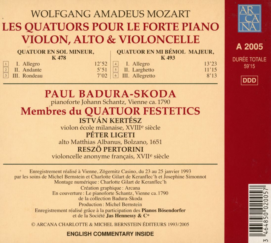 파울 바두라스코다 - Paul Badura-Skoda - Mozart Les Quatuors Pour Le Pianoforte... [디지팩] [프랑스발매]