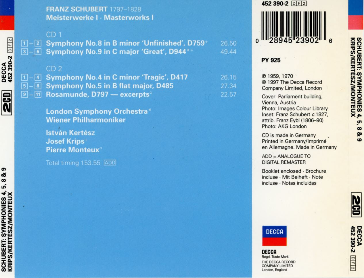 이스트반 케르테스 - Istvan Kertesz - Schubert Symphonies 4,5,8 & 9 2Cds [독일발매]