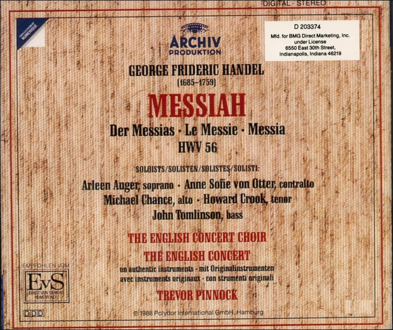 Handel : Messiah (메시아) - 피녹 (Trevor Pinnock)(2CD) (US발매)