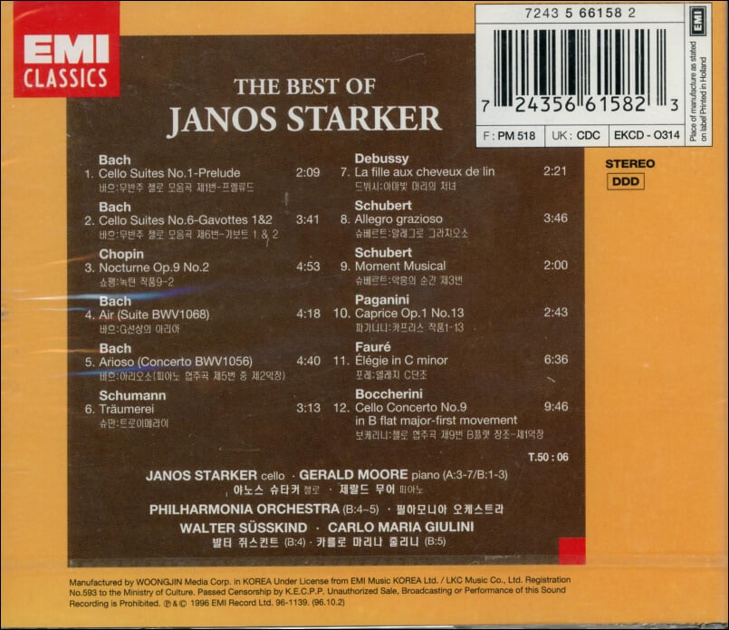 슈타커 (Janos Starker) -  The Best of Janos Starker (미개봉)