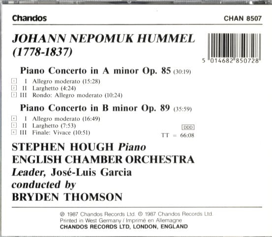 [수입] Hummel - Piano Concerto Op.89 / Op.85 - Hough / Thomson / English Chamber Orch