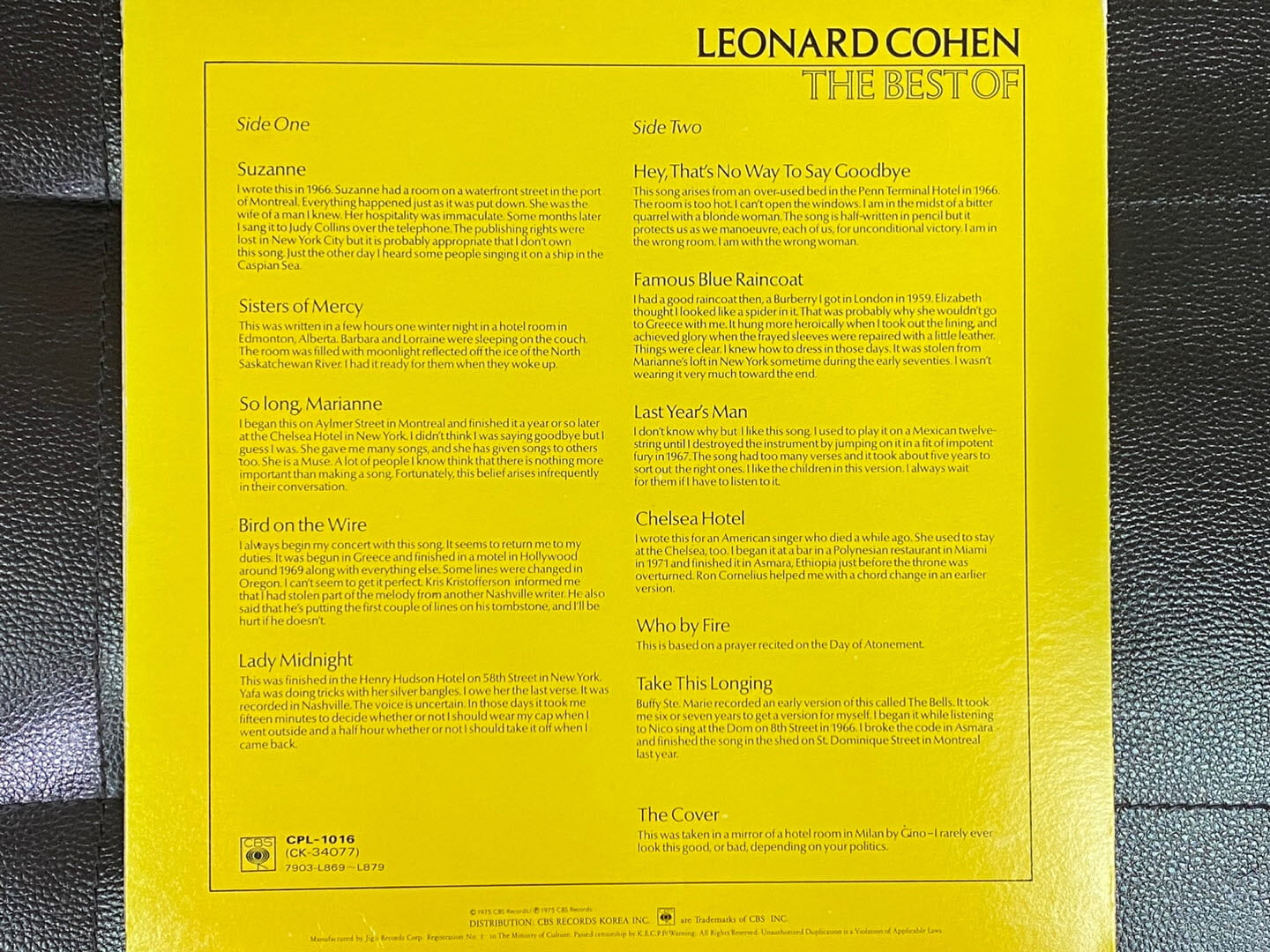 [LP] 레너드 코헨 - Leonard Cohen - The Best Of LP [CBS-라이센스반]