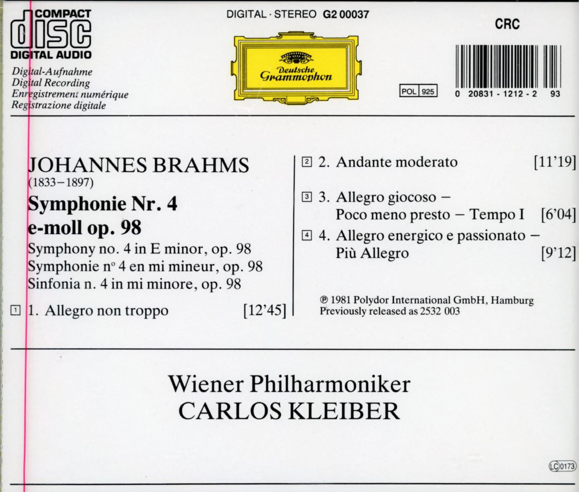 카를로스 클라이버 - Carlos Kleiber - Brahms Symphonie No.4 [미개봉] [U.S발매]  