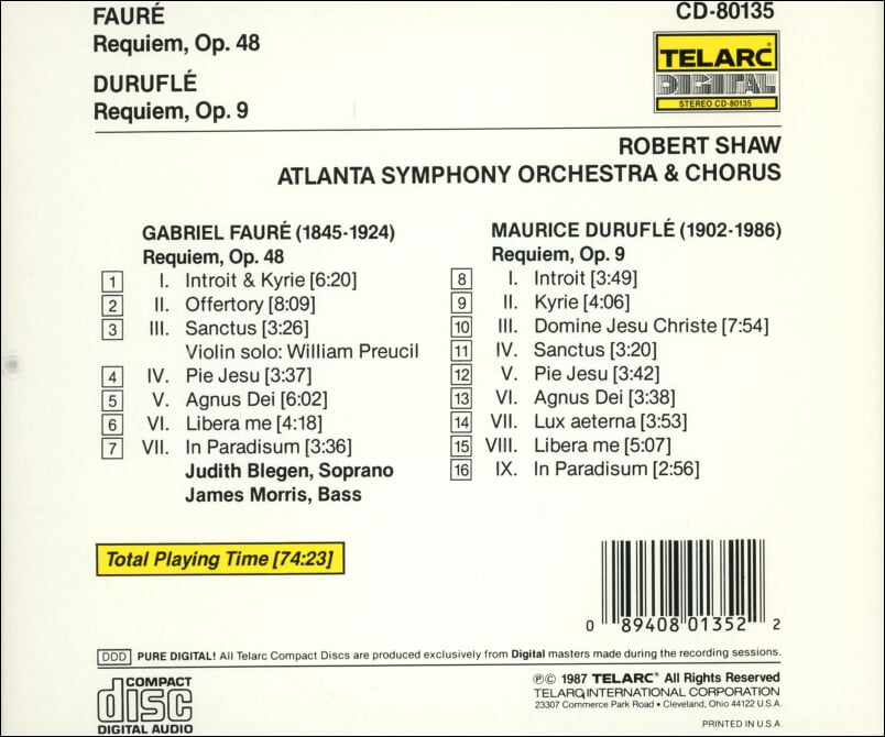 Faure :  Requiem, Op. 48 - 로버트 쇼 (Robert Shaw) (US발매)