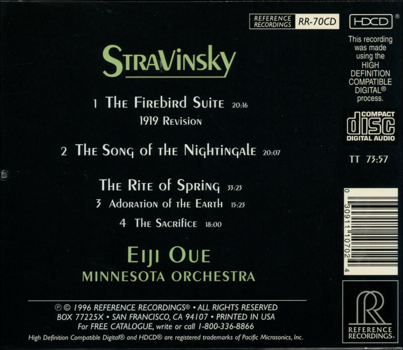 Stravinsky : 나이팅게일의 노래, 불새, 봄의 제전 - 오우에 (Eiji Oue) (HDCD)(US발매)
