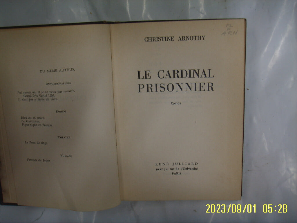 CHRISTINE ARNOTHY / RENE JULLIARD ... PARIS / LE CARDINAL PRISONNIER Roman -외국판. 사진. 꼭 상세란참조
