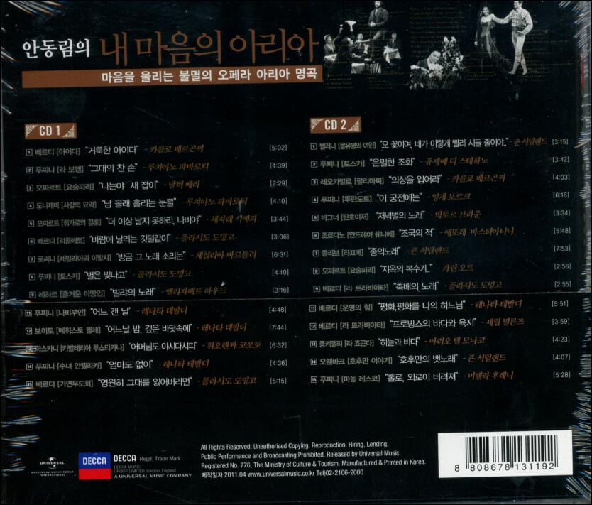안동림의 내 마음의 아리아 - 워너 클래식 편(2CD)(미개봉)