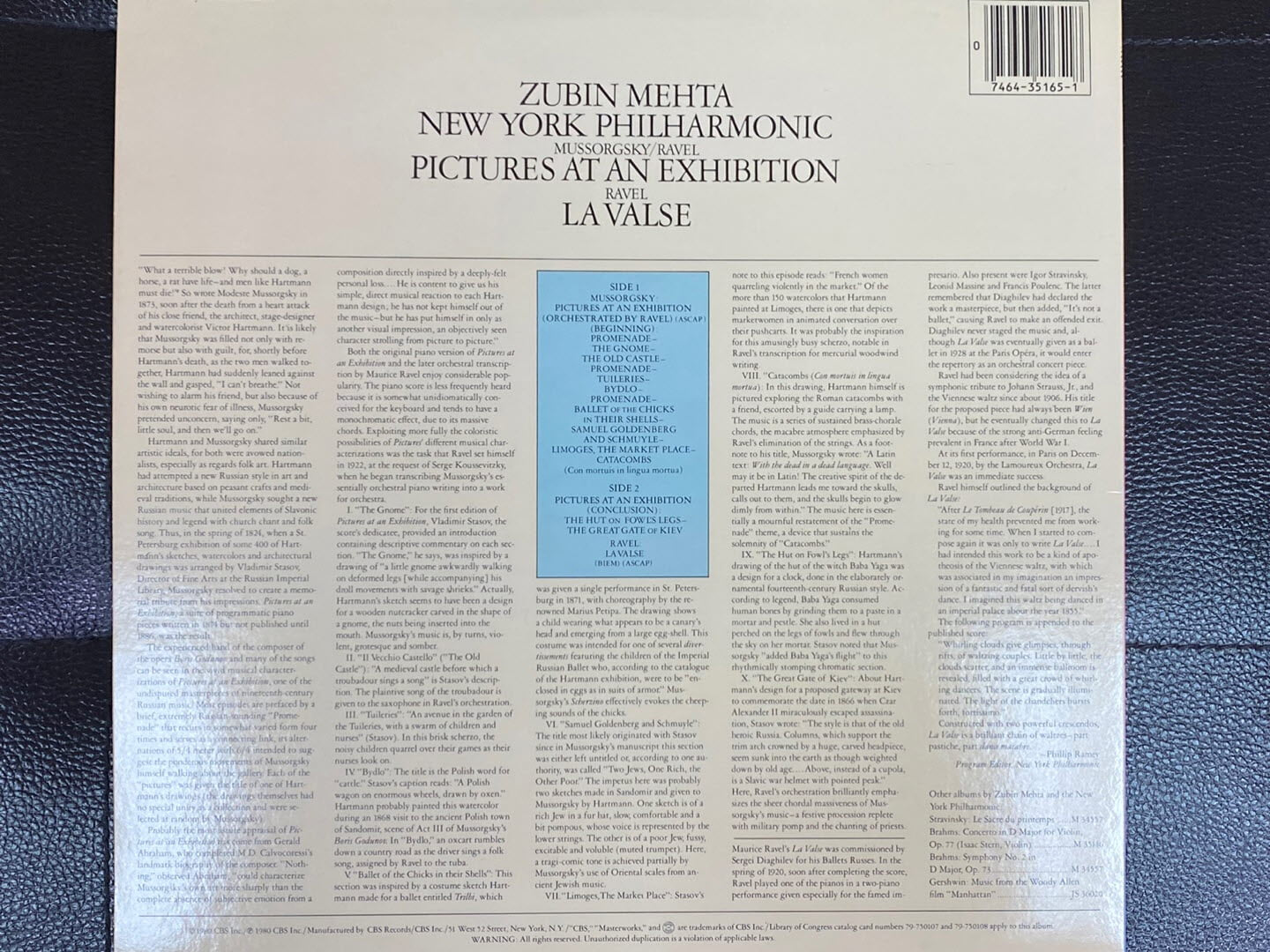 [LP] 주빈 메타 - Zubin Mehta - Mussorgsky Pictures At An Exhibition LP [U.S반]