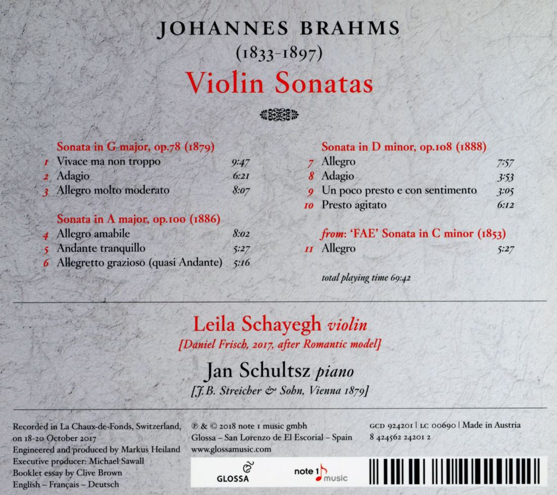 라일라 샤예그,얀 슐츠 - Leila Schayegh,Jan Schultsz - Brahms Violin Sonatas [디지팩] [오스트리아발매]