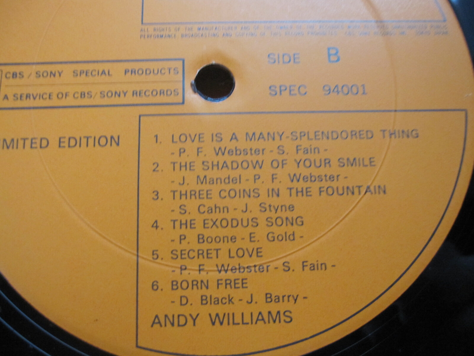 LP(수입) 앤디 윌리엄스 Andy Williams : The Memorials of Screen Music 