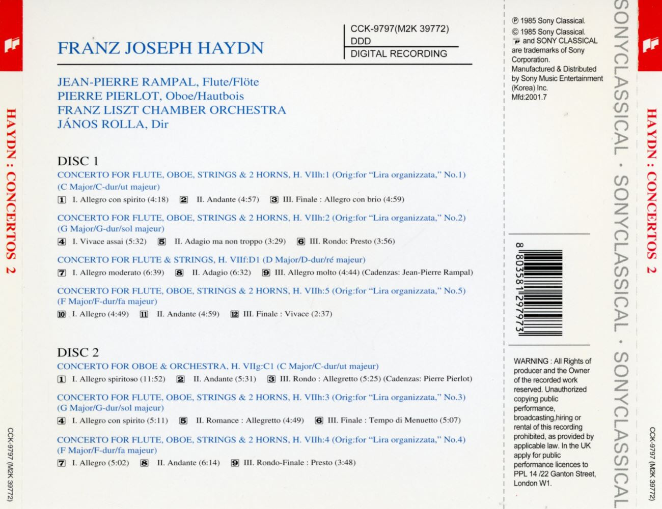 장-피에르 랑팔 - Jean-Pierre Rampal - Haydn Concertos 1 Flute Collection Vol.5 2Cds