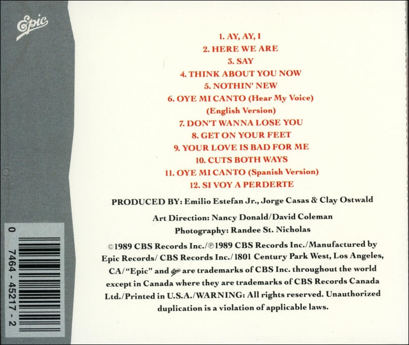 글로리아 에스테판 (Gloria Estefan) - Cuts Both Ways (US발매)