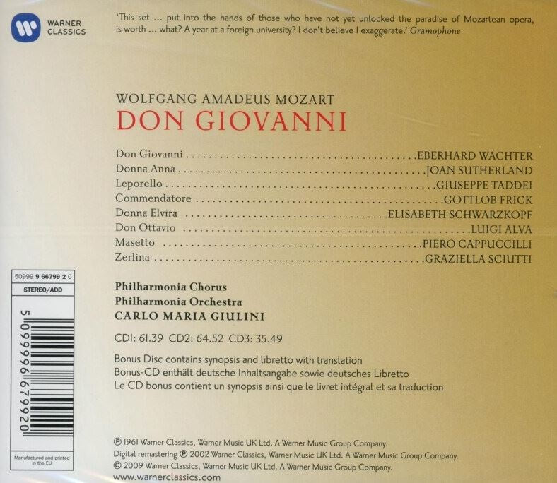 줄리니 - Carlo Maria Giulini - Mozart Don Giovanni 3Cds [미개봉] [UK & Europe발매]