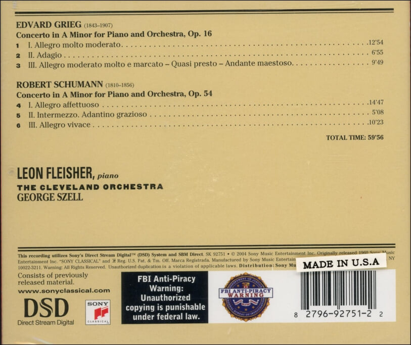 Grieg , Schumann : Piano Concertos - 조지 셀 (George Szell) (미개봉)(US발매)