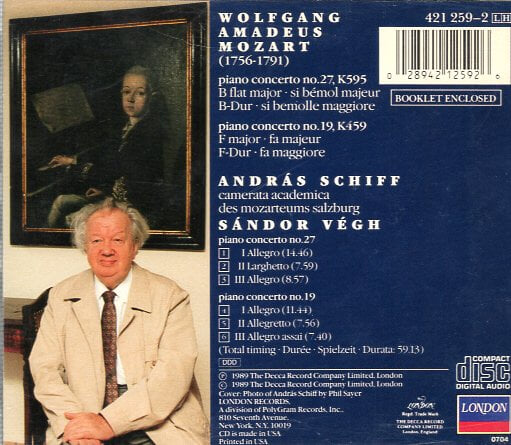 [수입] Mozart Piano Concertos No.27 / No.19 - Schiff / Vegh