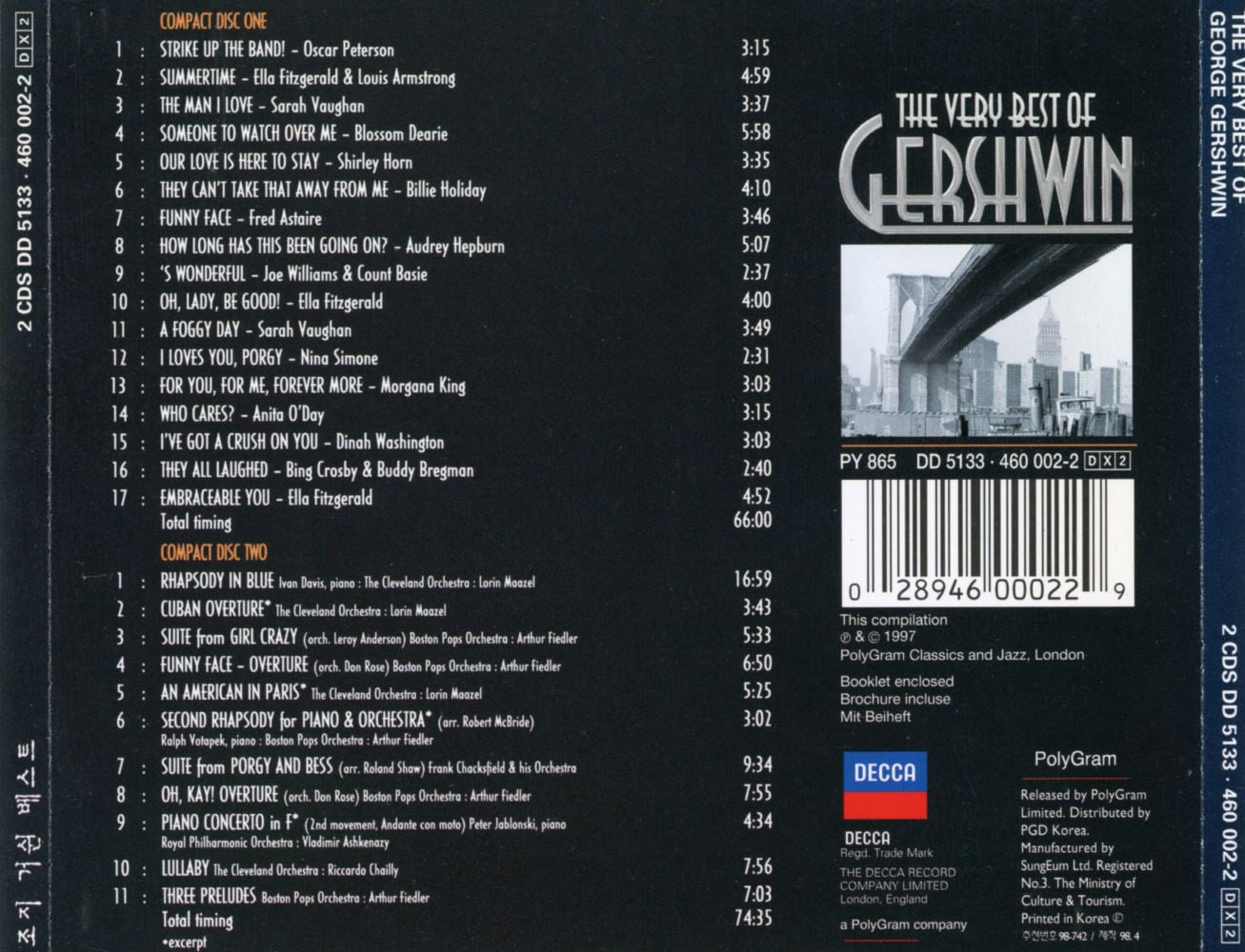 조지 거쉰 베스트 - The Very Best Of Gershwin - Classical Gershwin , Jazzy Gershwin 2Cds