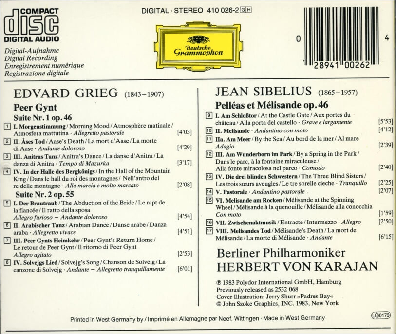 Grieg ,Sibelius : Peer Gynt Suites 1 & 2 - 카라얀 (Karajan)(독일발매)