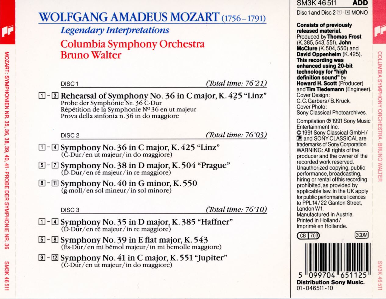 브루노 발터 - Bruno Walter - MozartSymphonies Nos.35, 36, 38~41 3Cds [오스트리아발매]
