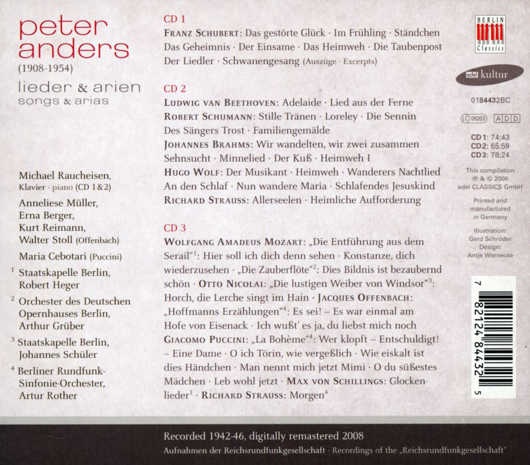 피터 앤더스 - Peter Anders - Songs & Arias 100th Anniversary Edition 3Cds [디지팩] [독일발매]