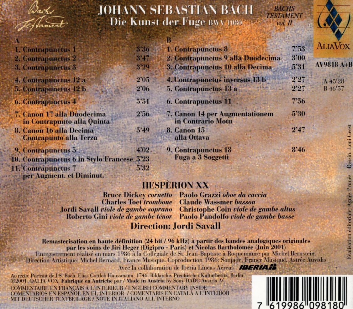 조르디 사발 - Jordi Savall - Bach Die Kunst Der Fuge 2Cds [오스트리아발매]