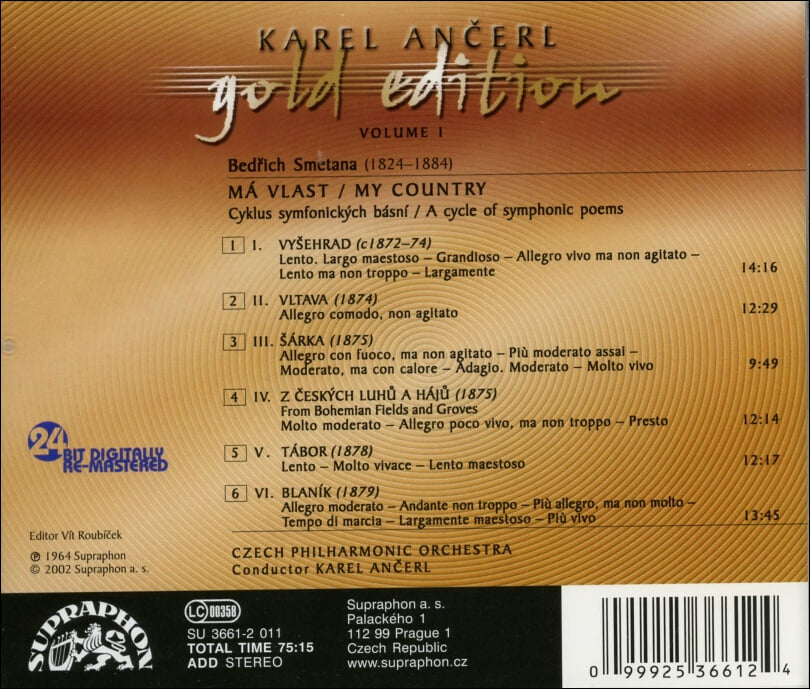스메타나(Smetana) :나의 조국 (Ma Vlast) - 안체를 (Karel Ancerl) (Czech 발매) (24bitGold Edition)