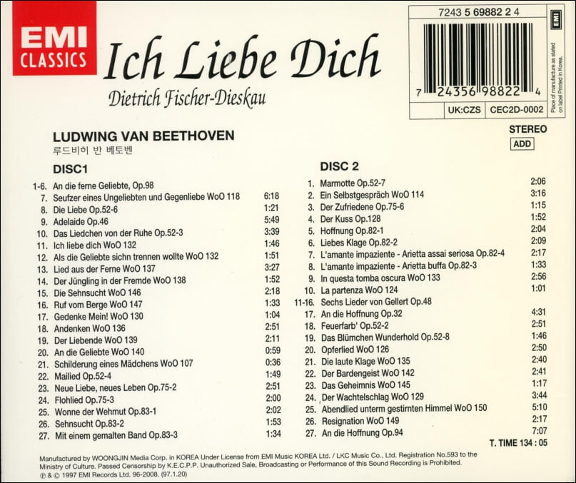 베토벤 가곡집 - 피셔 디스카우 (Dietrich Fischer-Dieskau)(2CD)