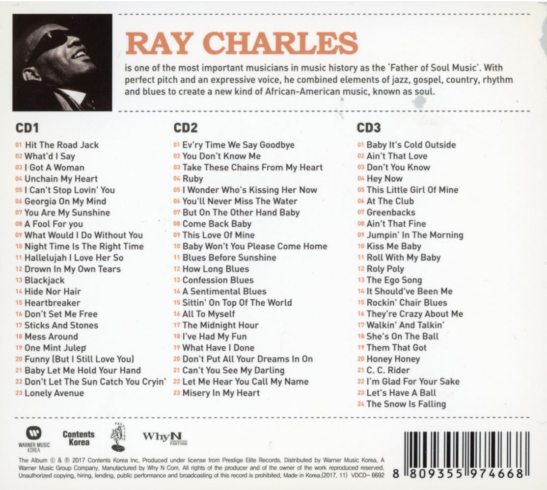 레이 찰스 - Ray Charles - 70 Essential Hits Father of Soul Music 3Cds [디지팩] 