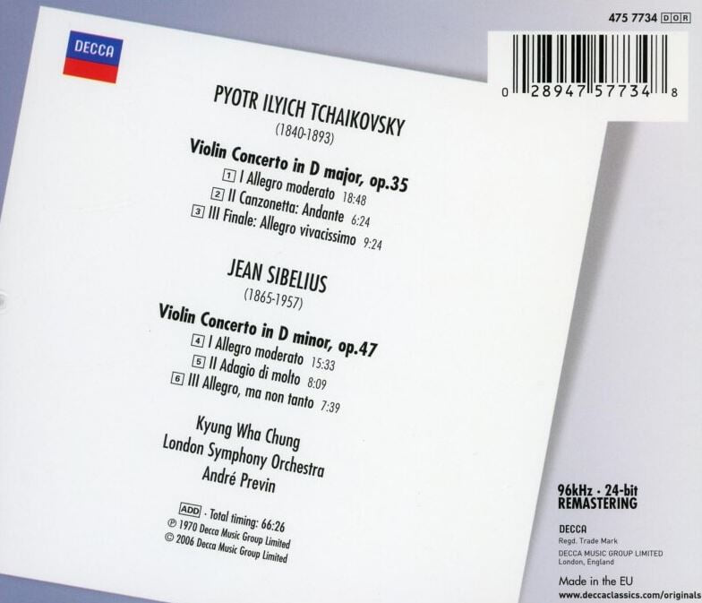 정경화 (Kyung-Wha Chung) - Tchaikovsky,Sibelius Violin Concertos CD [E.U발매] [최상]