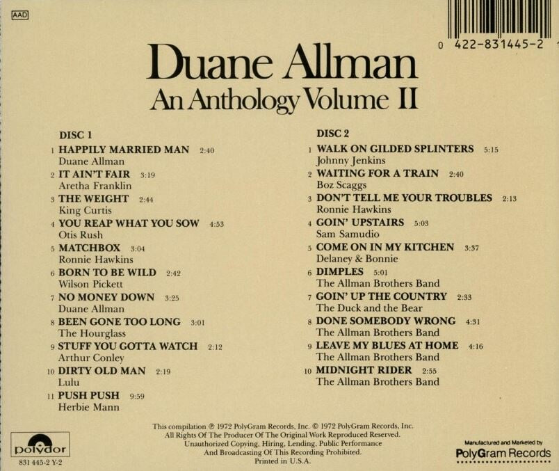 듀안 올맨 - Duane Allman - An Anthology Volume II 2Cds [U.S발매]