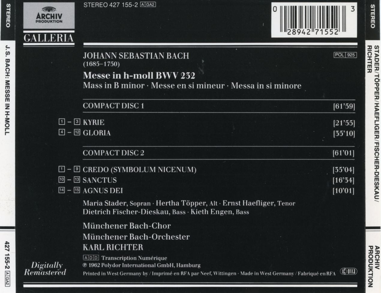 칼 리히터 - Karl Richter - Bach Messe In H-moll,Mass In B Minor 2Cds [독일발매]