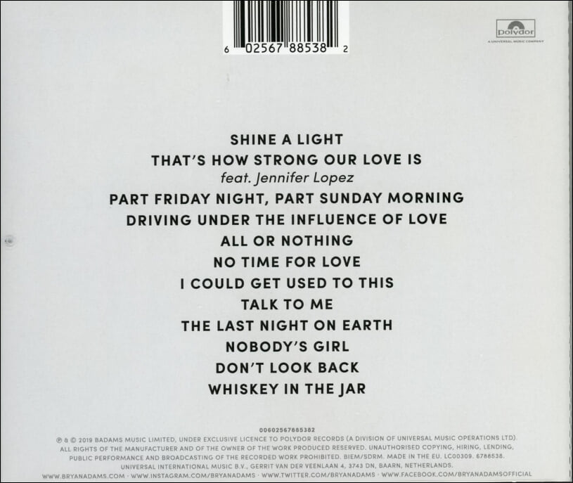 브라이언 아담스 (Bryan Adams) - Shine A Light(EU발매) 