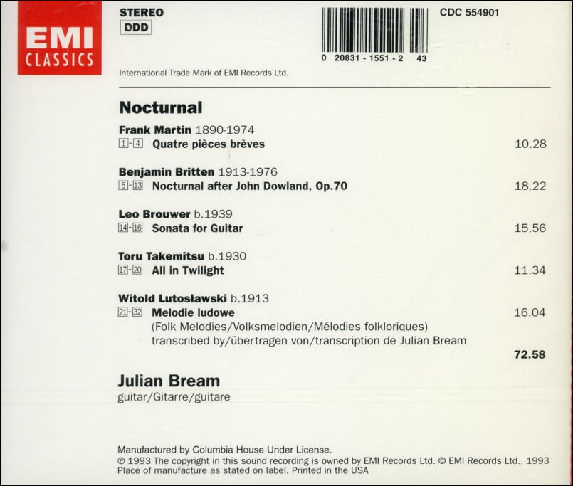 브림 (Julian Bream) - Nocturnal (US발매)(미개봉)