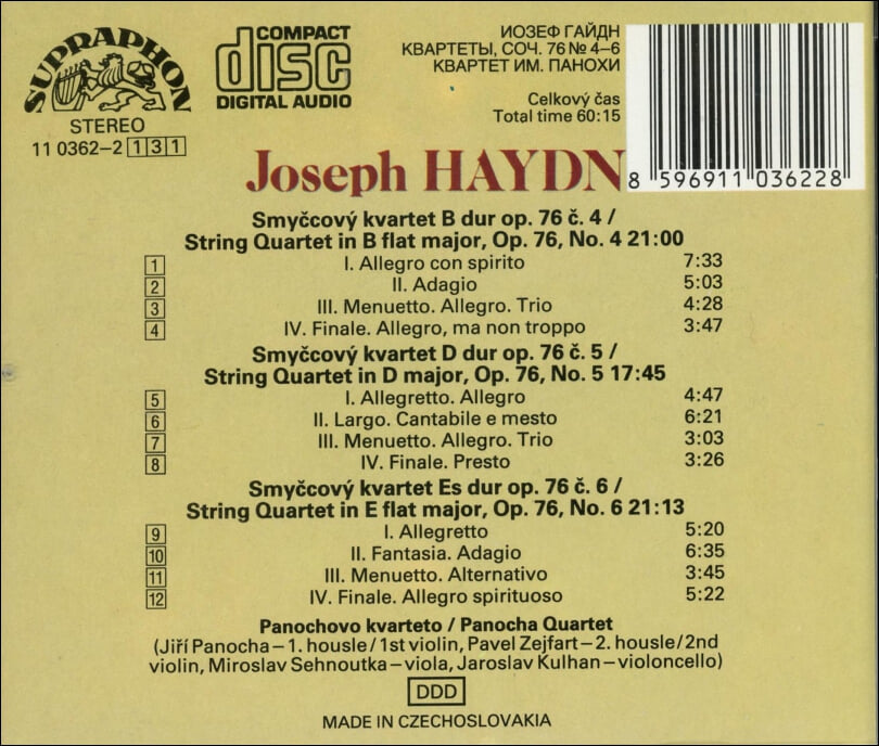 Haydn : String Quartets Op.76, Nos. 4-6 - 파노하 사중주단 (Panocha Quartet)(체코 발매)