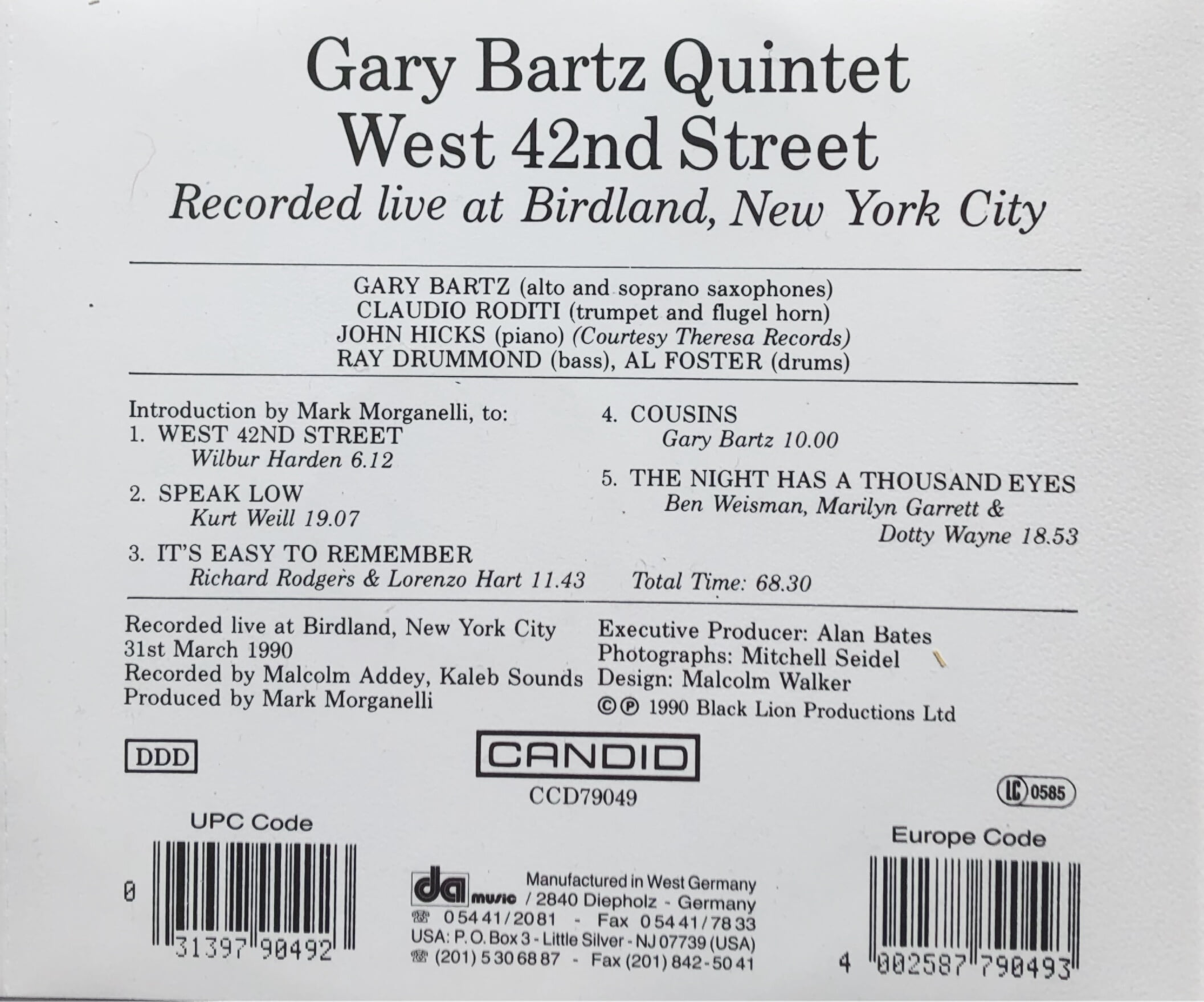 수입반 GARY BARTZ QUINTET CCD-79049 (US발매)