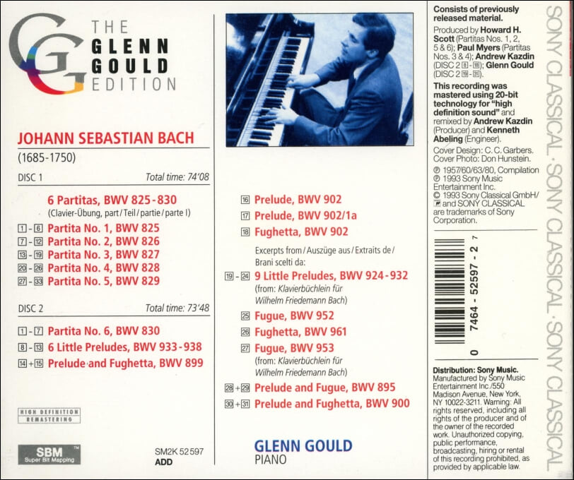 Bach : 파르티타와 프렐류드 Partitas BWV 825?830 - 굴드 (Glenn Gould) (2CD)(US발매)