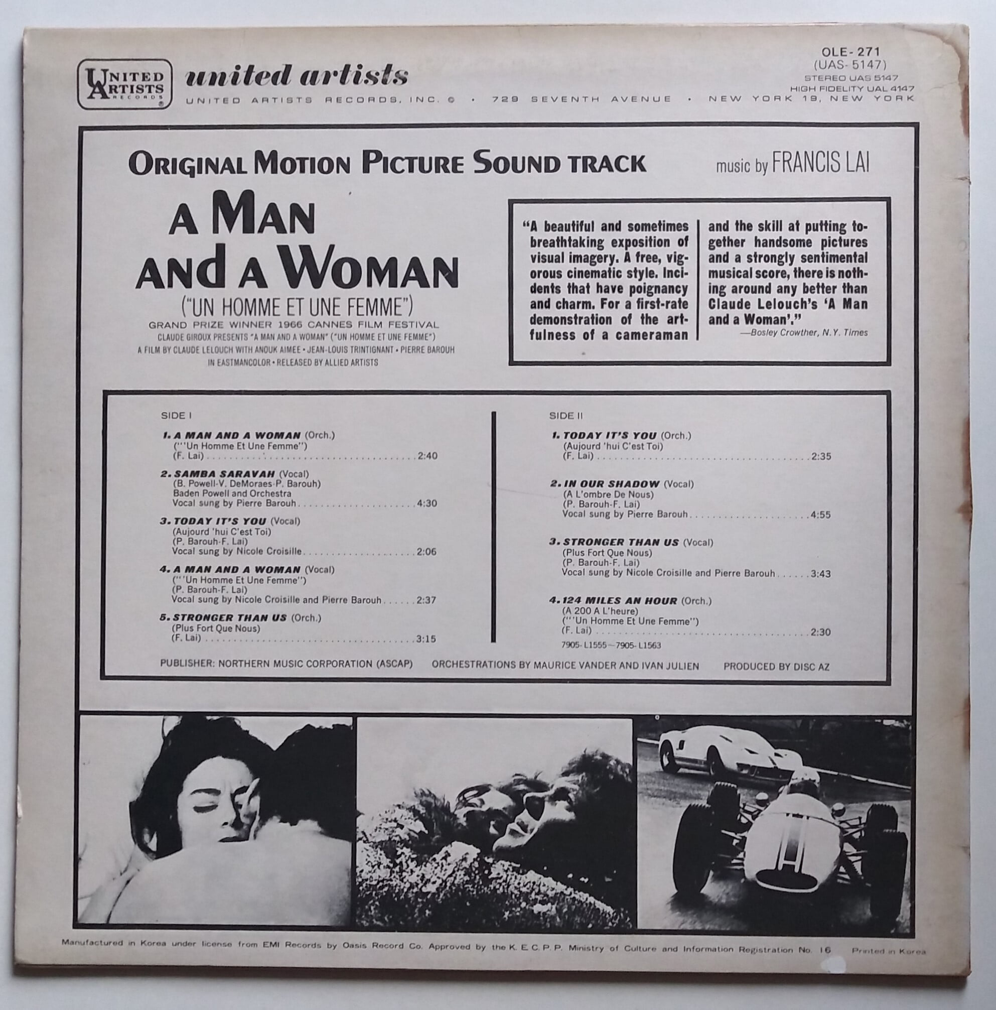 [LP]original Sound Track A Man And A Woman (Un Homme Et Une Femme) 남과 여, 1966