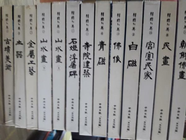 한국의 미/13권/하단참조: 조선불화,민화,궁실민가,백자,불화,청자,사원건축,산수화(상,하),금속공예,토기,고분미술