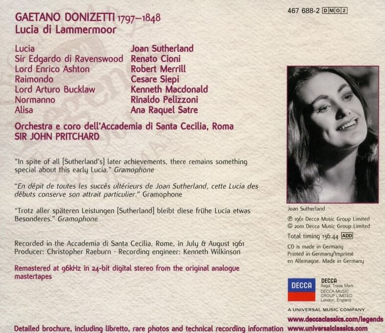 조안 서덜랜드 - Joan Sutherland - Donizetti Lucia Di Lammermoor 2Cds [24-96] [U.K발매]