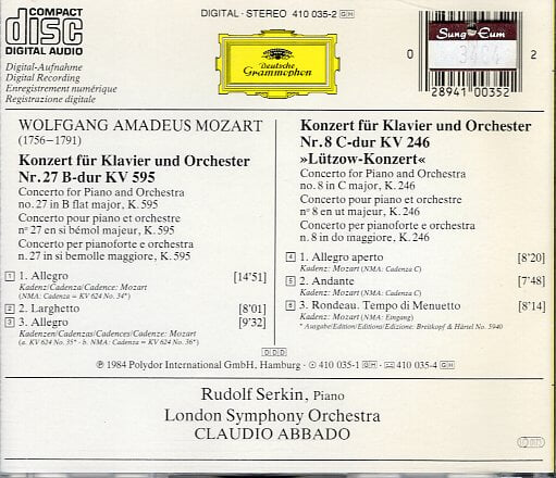 [수입] Mozart Piano Concertos No.27 & 8 - Serkin / Abbado / London Symphony Orchestra