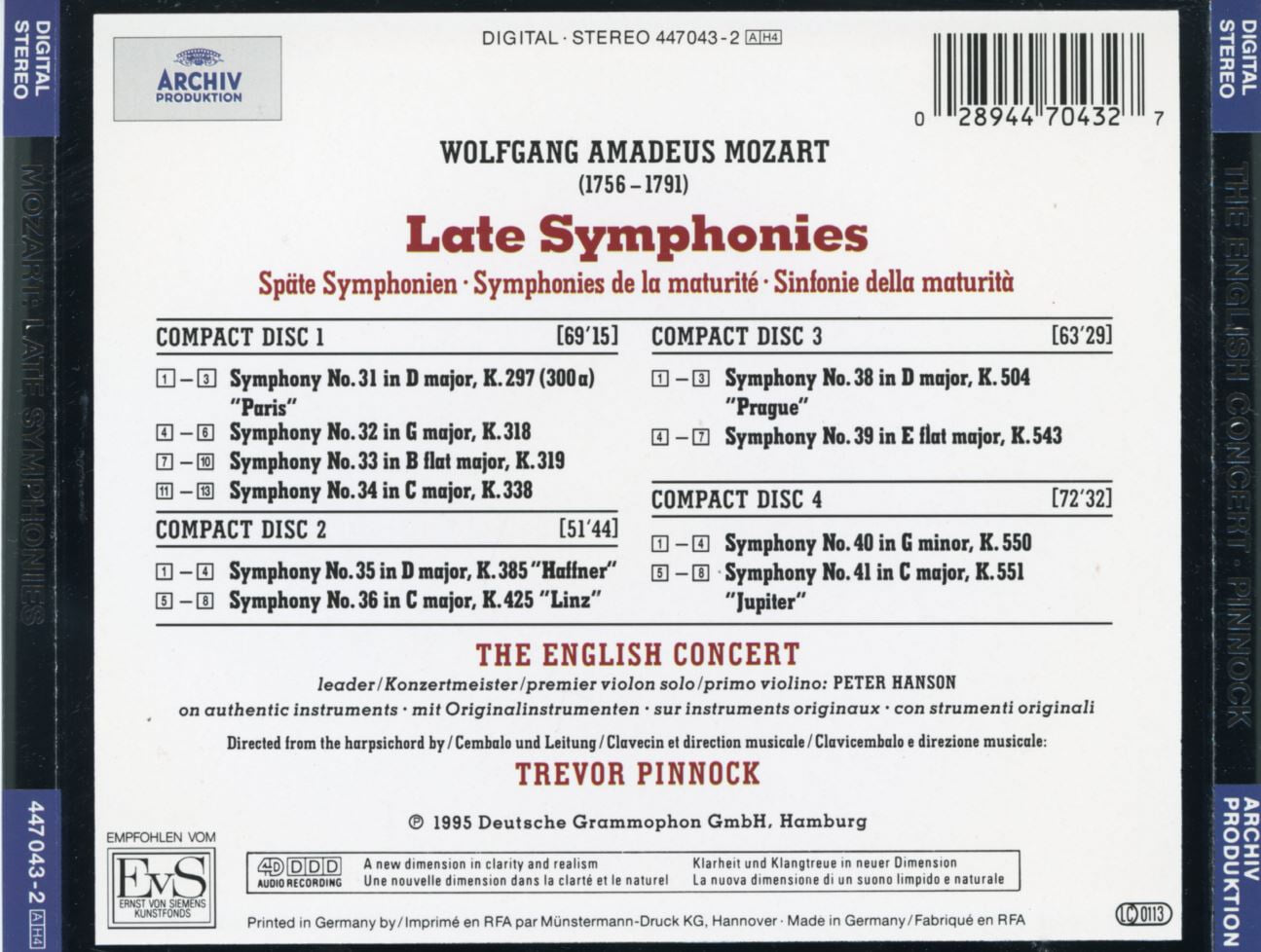 트레버 피녹 - Trevor Pinnock - Mozart Late Symphonies 4Cds [독일발매]