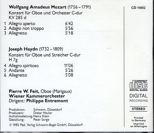 [수입] Mozart Oboe Concerto / Haydn Oboe Concerto - Feit / Entremont