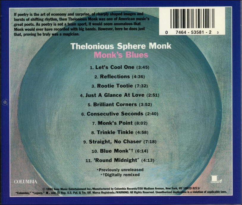 텔로니어스 몽크 (Thelonious Monk) - Monk’s Blues(US발매)