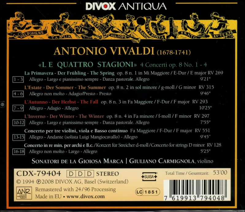 Vivaldi : 사계 (Les Quatre Saisons) - 카르미뇰라 (Giuliano Carmignola) (EU발매)