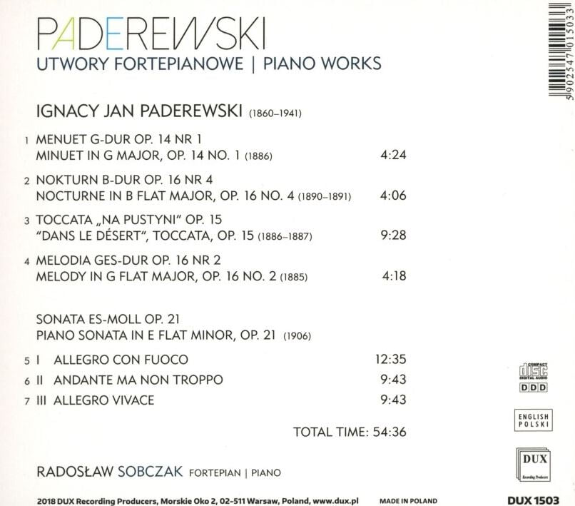 라도스와프 솝차크 - Radosław Sobczak - Paderewski Piano Works CD [디지팩] [폴란드발매] [최상]