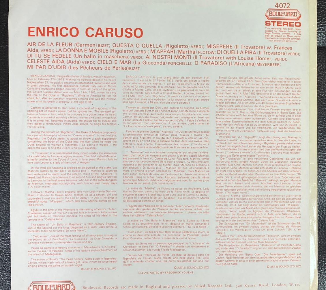 [LP] 카루소 - Enrico Caruso - A Centenary Memorial Album 1873-1973 LP [U.K반]