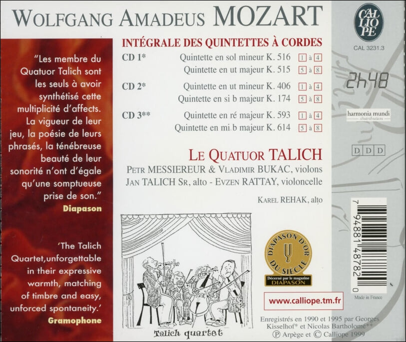 Mozart : 여섯 개의 현악 오중주 - 탈리히 사중주단 (Le Quartuor Talich), 레하크 (Karel Rehak)(3CD)(France 발매)