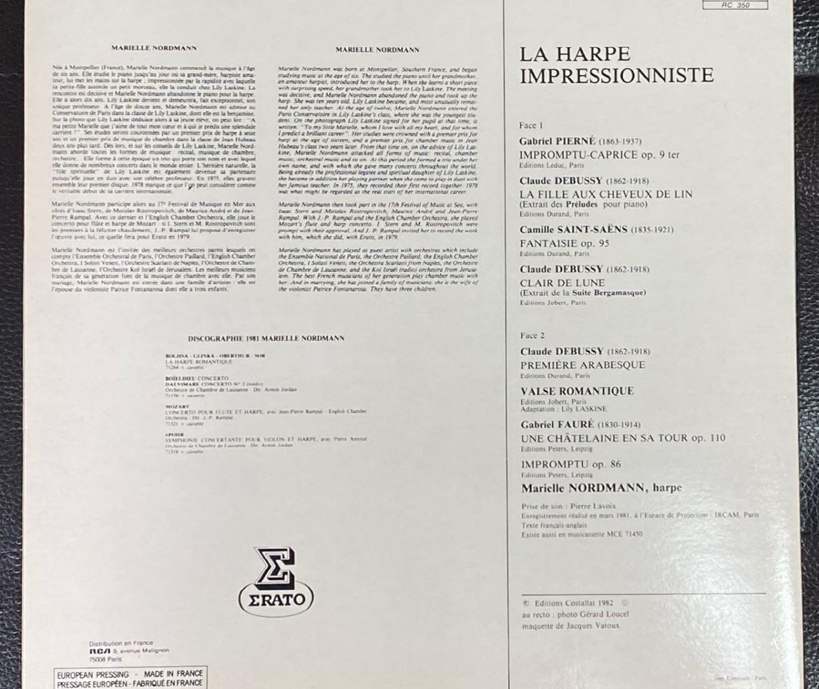 [LP] 마리엘 노르만 - Marielle Nordmann - Debussy,Faure La Harpe Impressionniste LP [프랑스반]