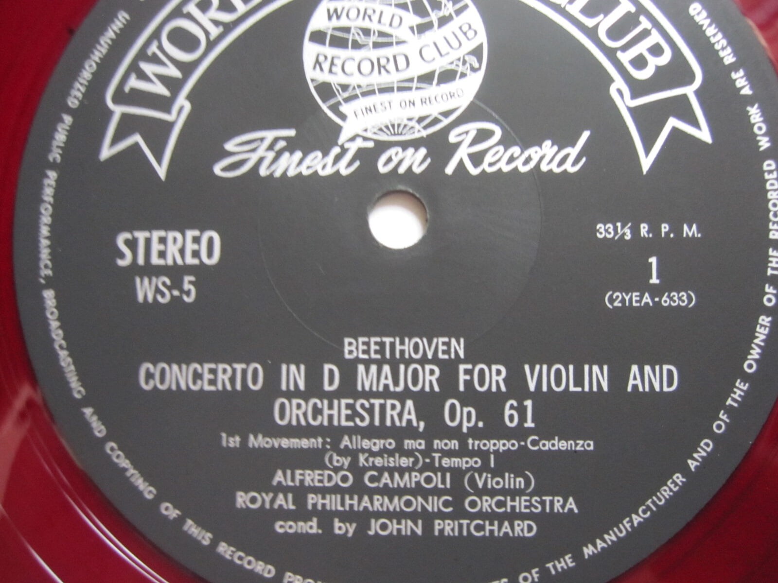 LP(수입) 베토벤: 바이올린 협주곡 Op. 61 - 알프레도 캄폴리 / 존 프리처드
