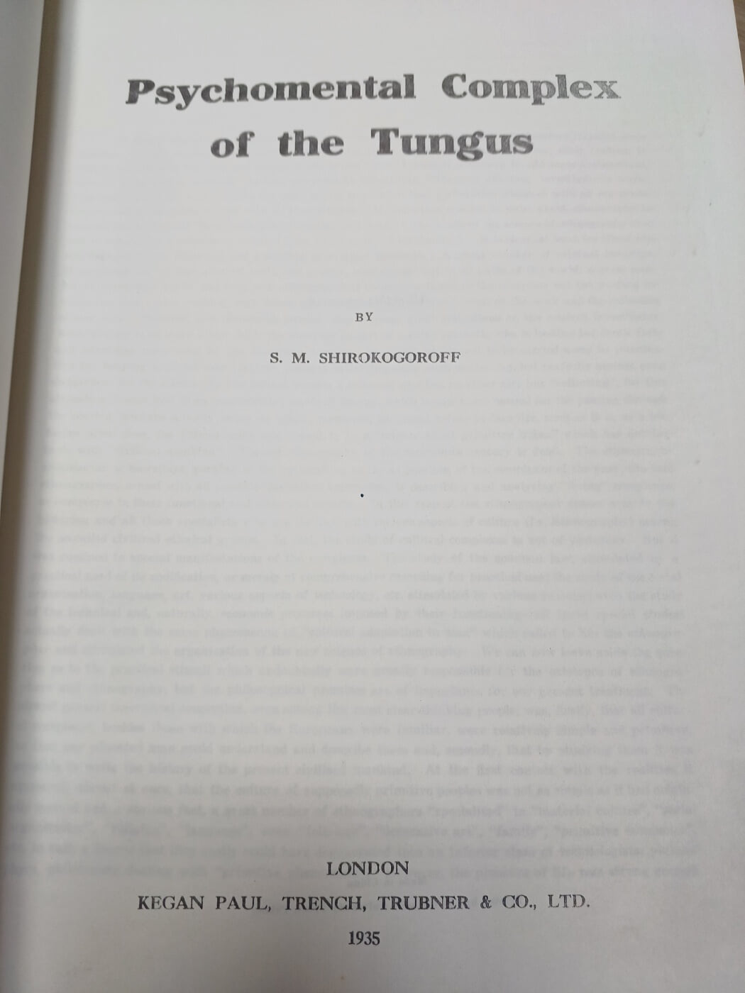 psychomental complex of the tungus by s.m shirokogoroff(hardcover)